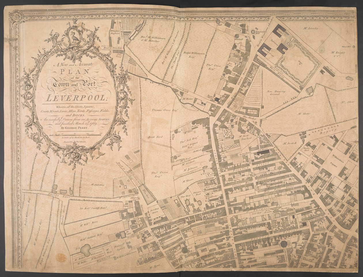 „Leverpool városának és kikötőjének új és pontos terve” egy felmérésből, Thomas Kitchin metszetével alkotó: George (after) Perry
