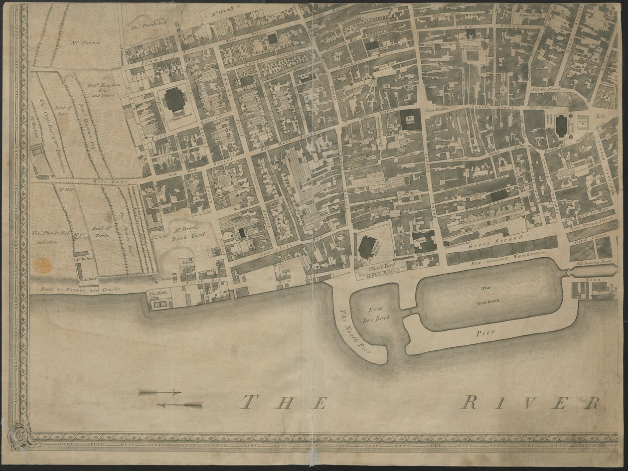 „Leverpool városának és kikötőjének új és pontos terve” egy felmérésből, Thomas Kitchin metszetével alkotó: George (after) Perry
