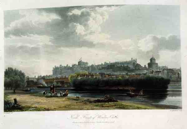 A windsori kastély északi frontja, a „Királyi rezidenciák”-ból, Thomas Sutherland (sz. 1785) metszete, pub. William Henry Pyne (1769-1843) alkotó: George (after) Samuel
