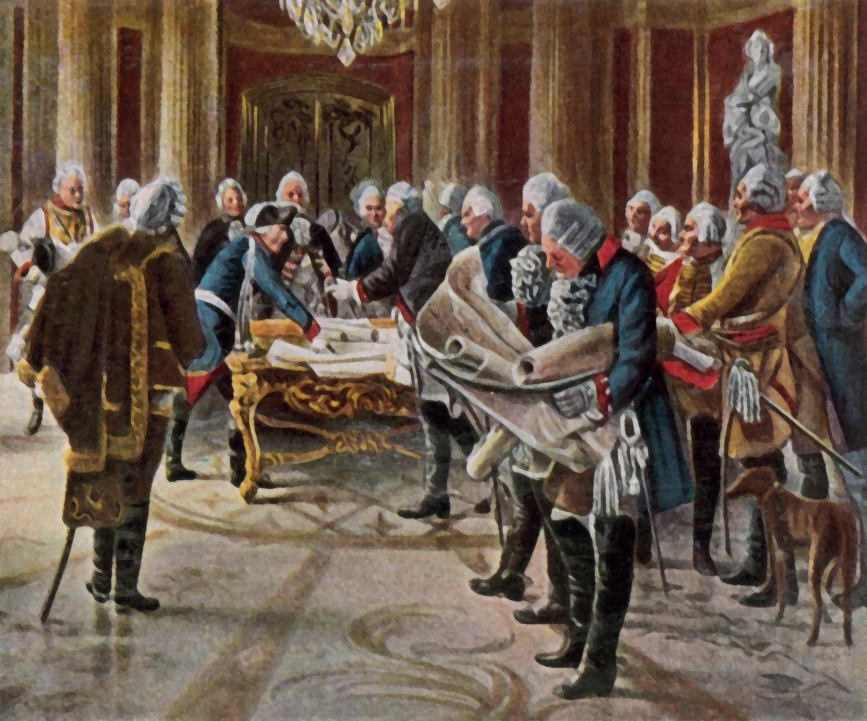 Nagy Frigyes haditanácsot tart tábornokaival, 1756. augusztus (nagyított színes litográfia) alkotó: George (after) Schobel