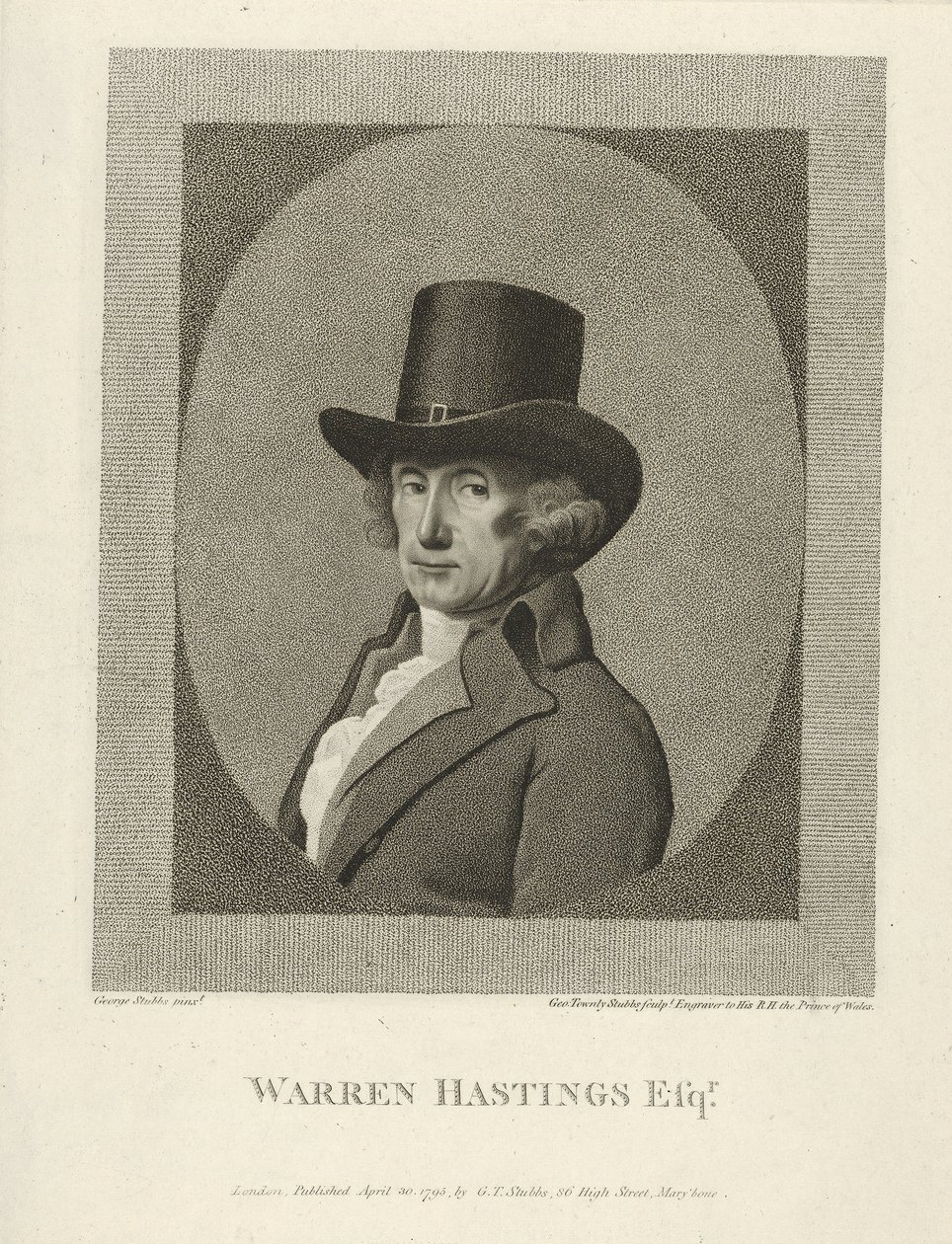 Warren Hastings portréja, Esq., pub. 1795 (metszet) alkotó: George (after) Stubbs