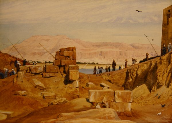 Figurák a munkahelyen, Luxor (ceruza és akvarell papíron) alkotó: George 9th Earl of Carlisle Howard