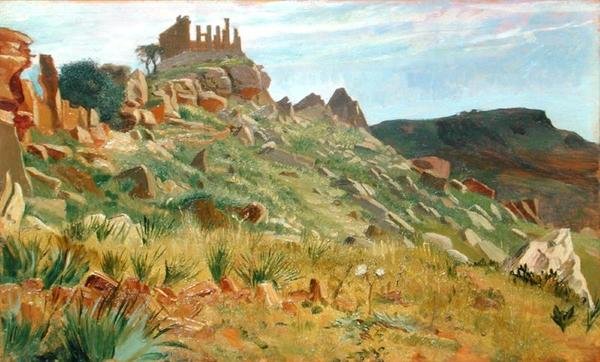 Juno Lacina temploma, Agrigento, Szicília (olaj, panel) alkotó: George 9th Earl of Carlisle Howard