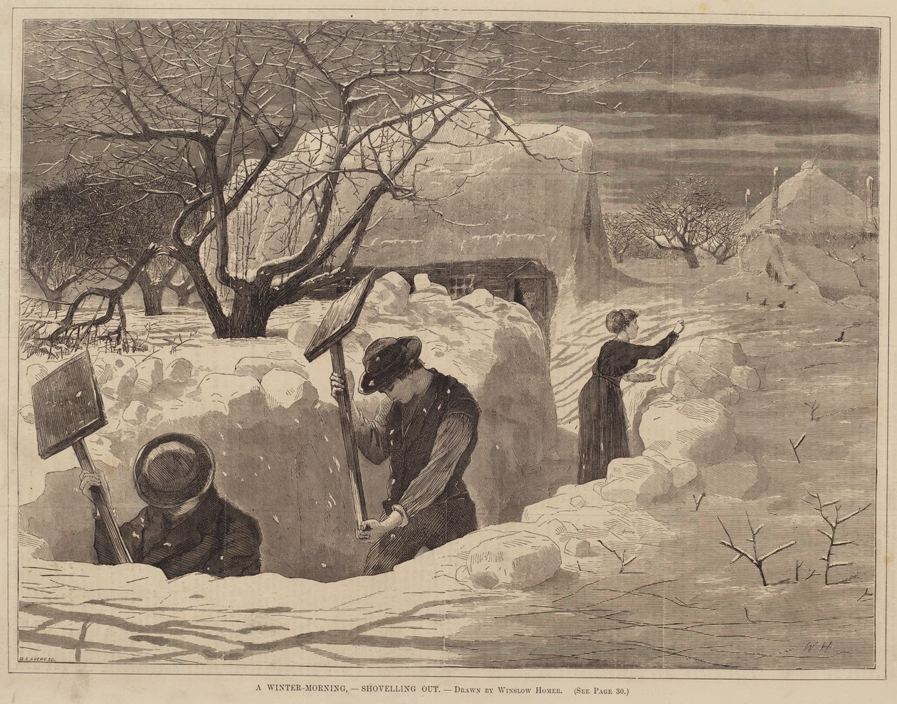 Egy téli-reggel, - Lapátolás alkotó: George A. Avery after Winslow Homer