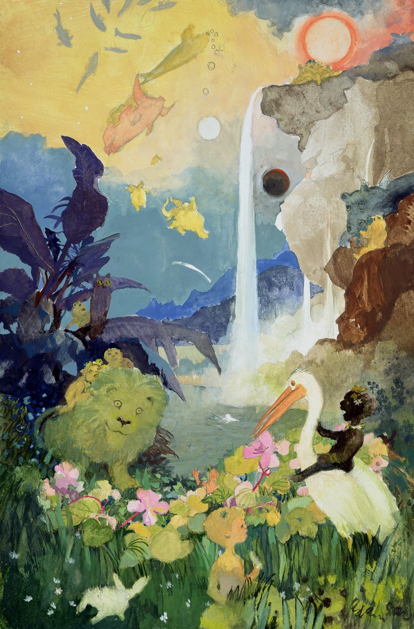 Fantasy Nature Scene (gouache a fedélzeten) alkotó: George Adamson