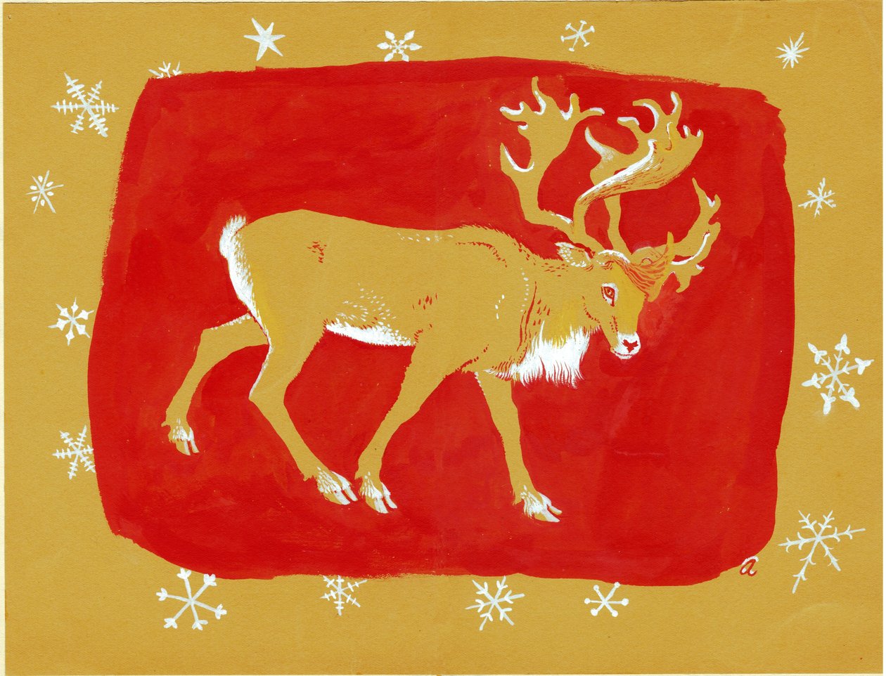 Rénszarvas, 1960-as évek (gouache színes kártyán) alkotó: George Adamson