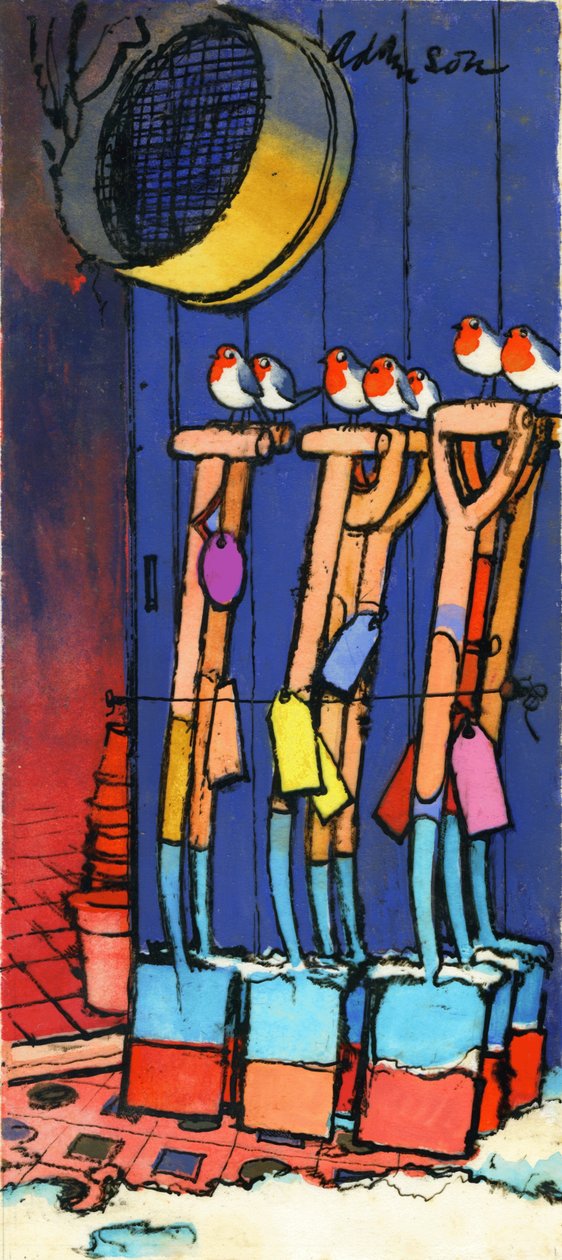 Robins and Spades, 1970-es évek (indiai tinta fólián, gouache felett a kártyán) alkotó: George Adamson