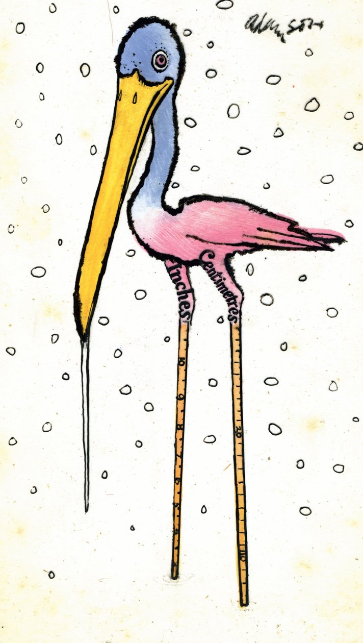 Gólya kalibrált szárral, 1970-es évek (inidán tinta átlátszóságon, gouache felett a kártyán) alkotó: George Adamson