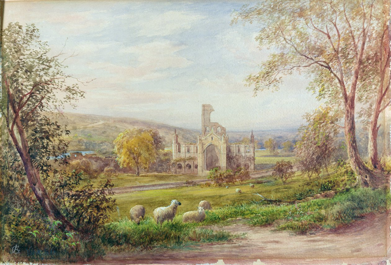 Kirkstall Abbey, Leeds (akvarell, papír) alkotó: George Alexander