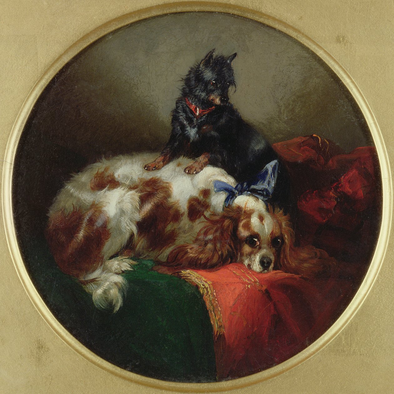 Blenheim spániel és terrier, J. F. Herring festménye (1795-1865) alkotó: George Armfield