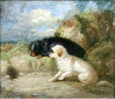 Terrierek egy nyúllyuk mellett alkotó: George Armfield