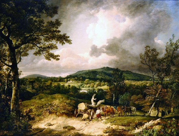 The Wood Gatherers kilátással a Siddon Hillre, a Highclere Parkra a távolban alkotó: George Arnald