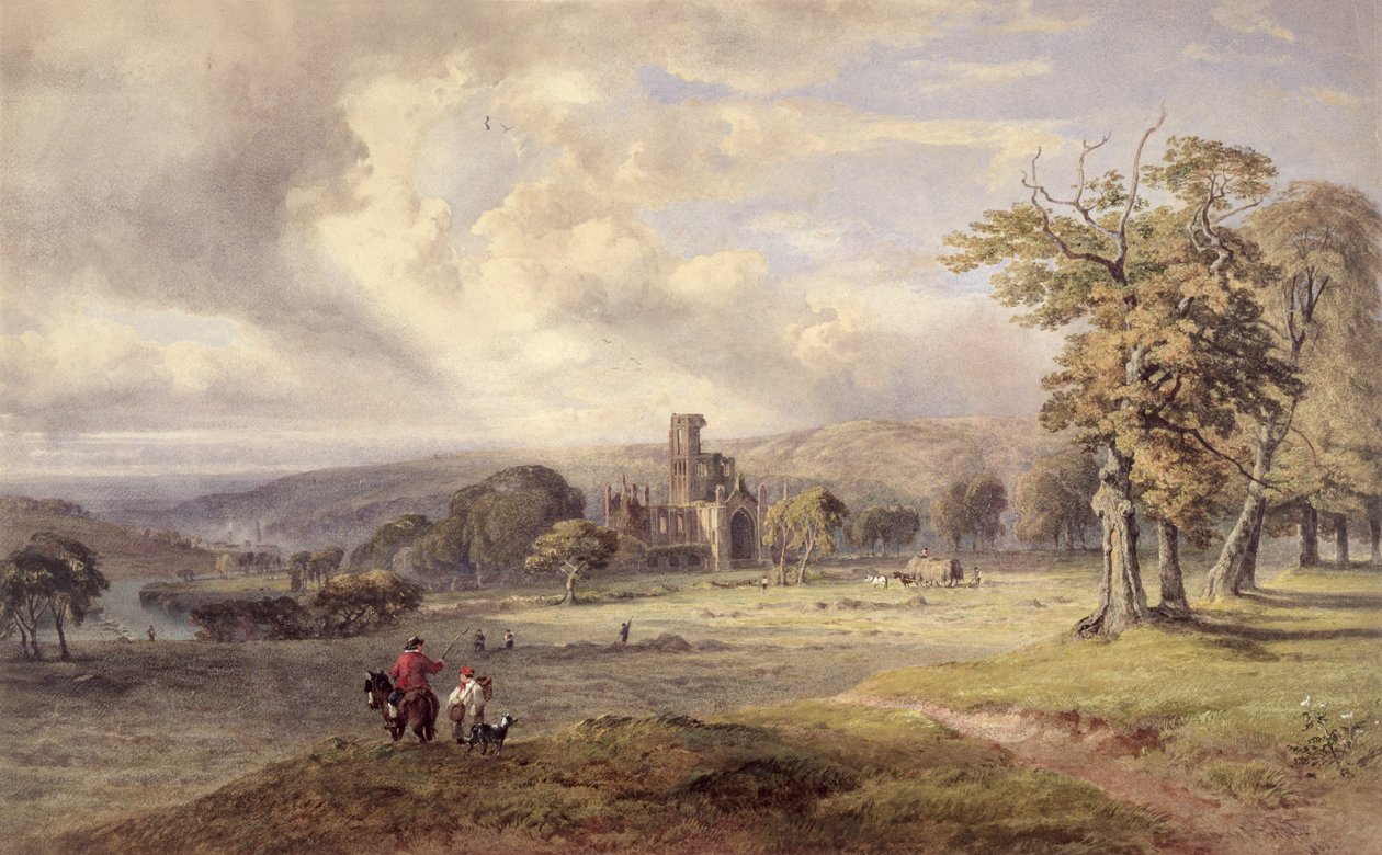Kilátás a Kirkstall Abbey-re, Leeds alkotó: George Arthur Fripp