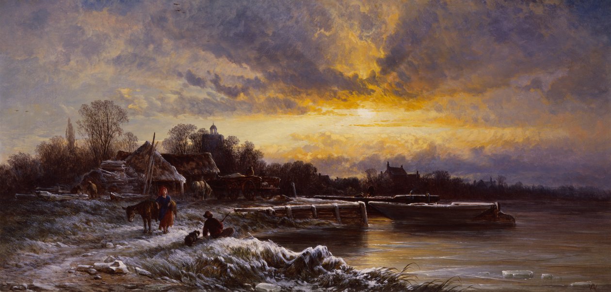 Téli táj, este (olaj, vászon) alkotó: George Augustus Williams