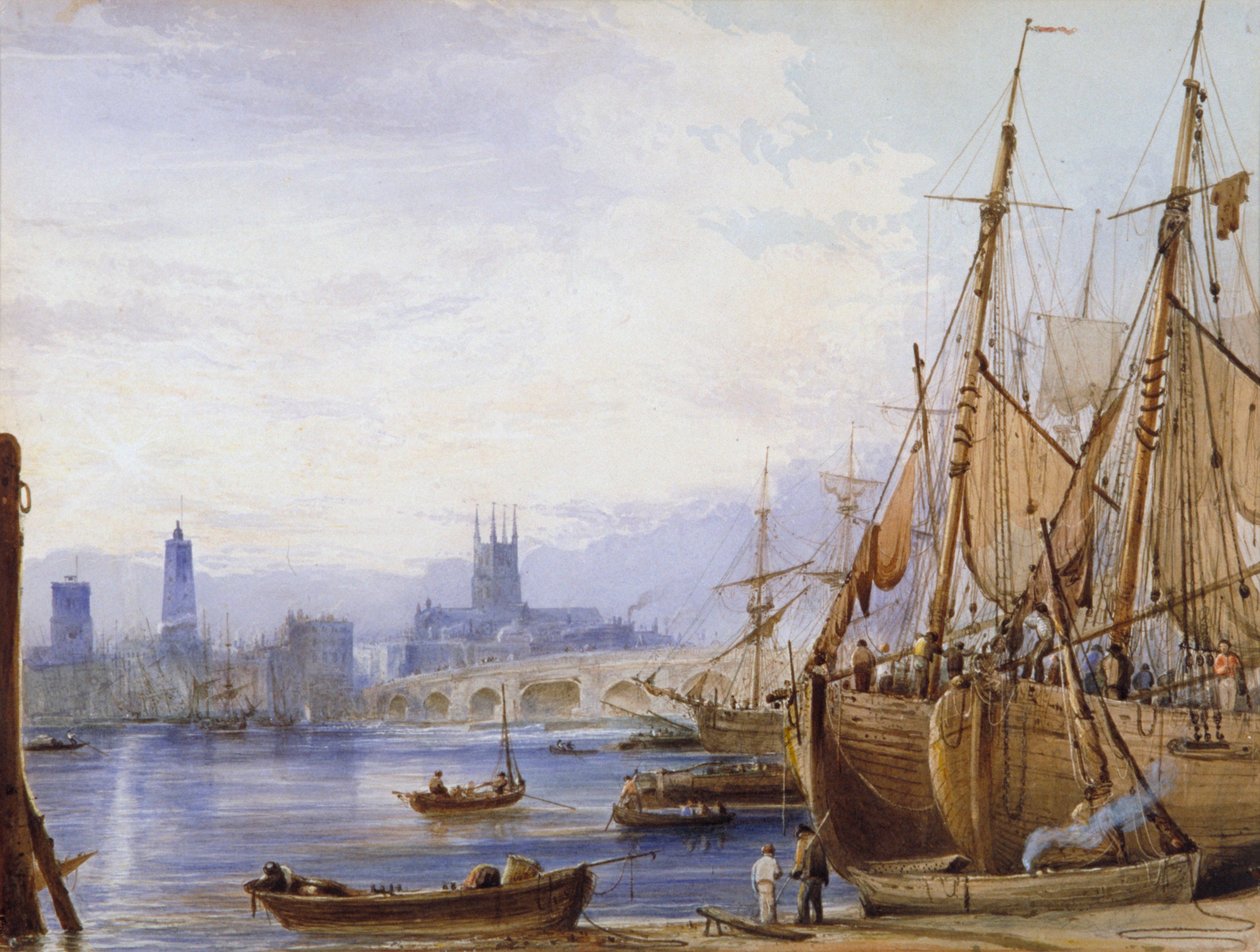 „Old London Bridge and Southwark”, 1830 alkotó: George B Campion