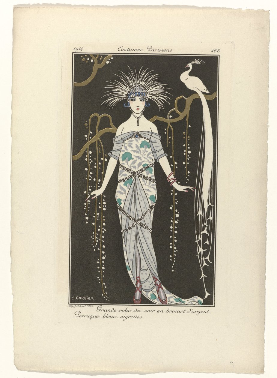 Journal des Dames et des Modes, Costumes Parisiens, 1914, 168. sz.: Nagy estélyi ruha (...) alkotó: George Barbier