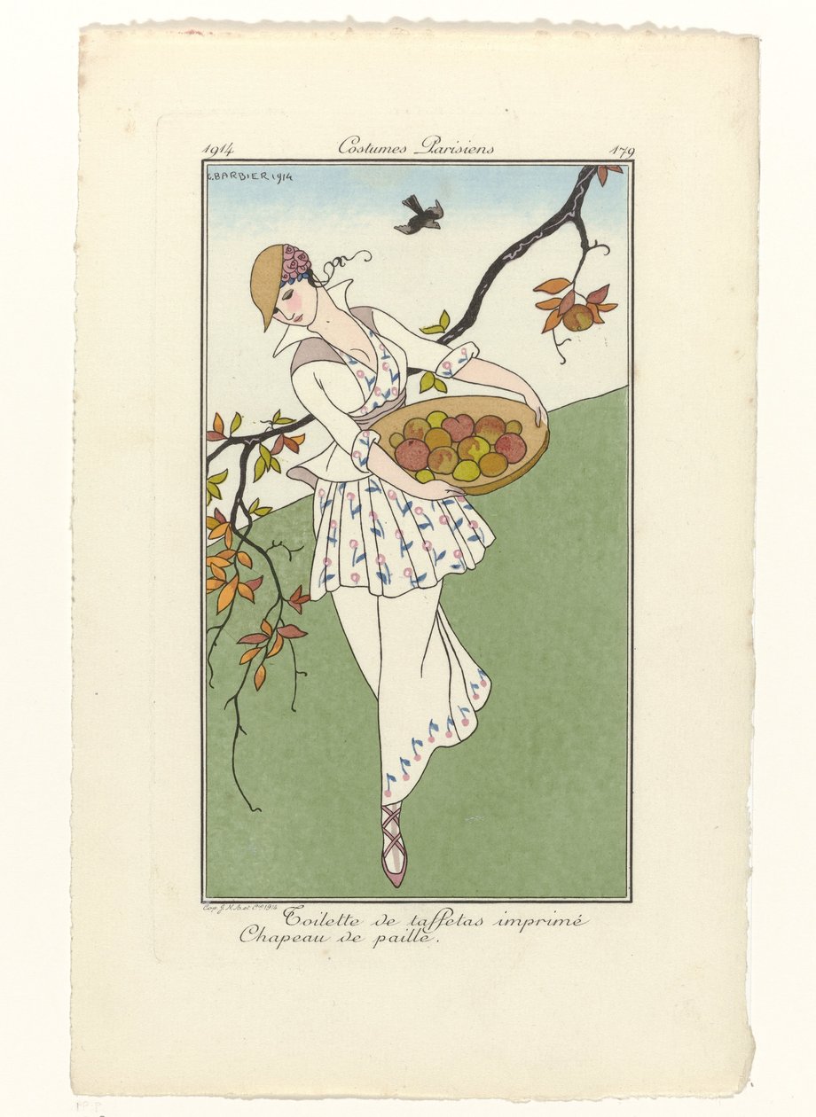 Journal des Dames et des Modes, Costumes Parisiens, 1914, 179. sz.: Toalett taftban (...) alkotó: George Barbier