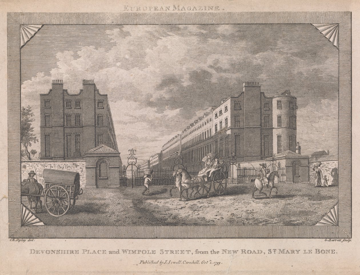 A Devonshire Place és a Wimpole Street... alkotó: George Barret Jr.