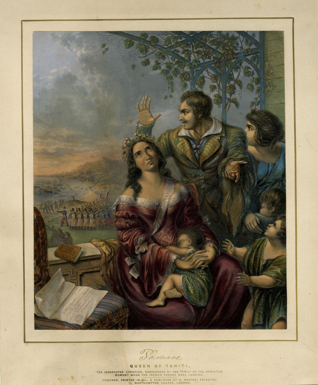 Pomare, Tahiti királynője, az üldözött keresztény, George Baxter, 1845, British Museum alkotó: George Baxter