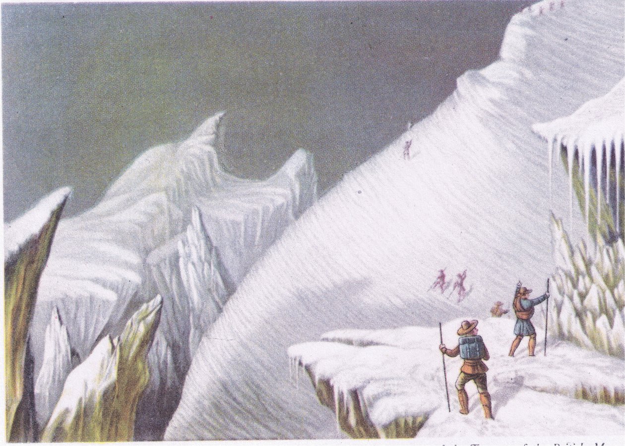 A Mont Blanc emelkedőjének szakaszai a British Adventure-ból, amelyet a Collins adott ki, 1947 alkotó: George Baxter
