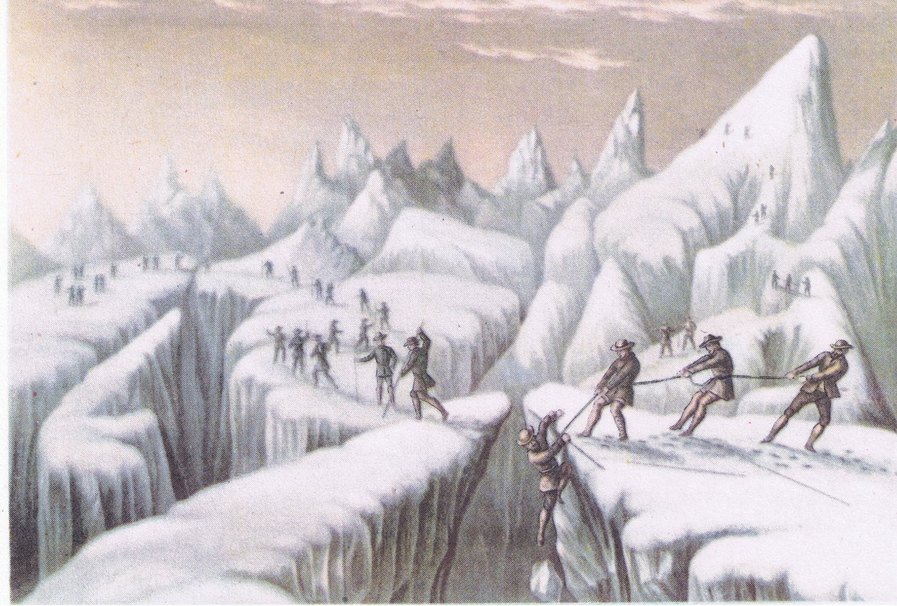 A Mont Blanc emelkedőjének szakaszai a British Adventure-ból, amelyet a Collins adott ki, 1947 alkotó: George Baxter