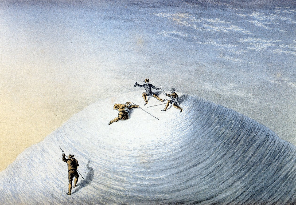 A Mount Blanc megmászása Albert Smith által 1851-ben (színes metszet) alkotó: George Baxter