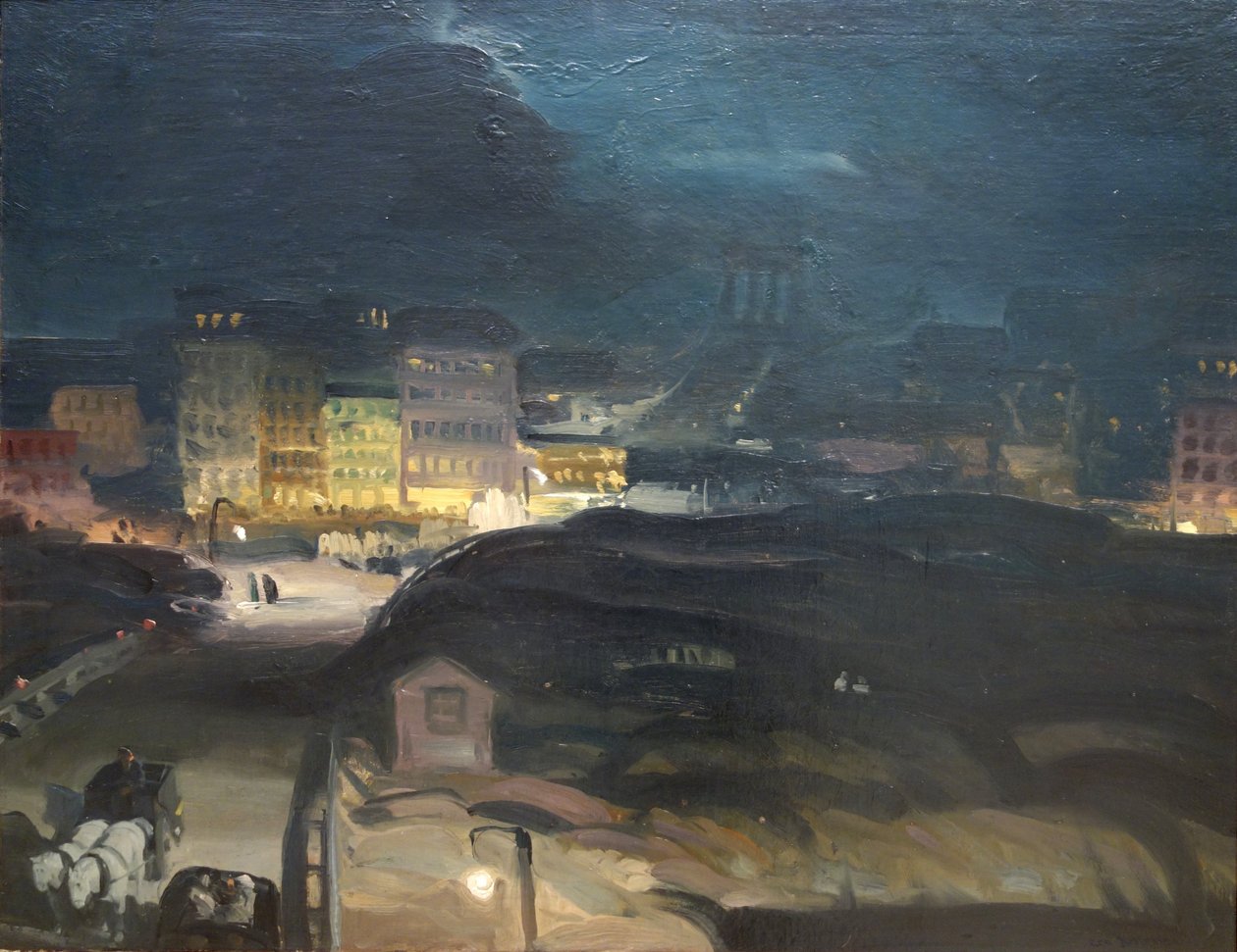 Megközelítés a hídhoz éjjel alkotó: George Bellows
