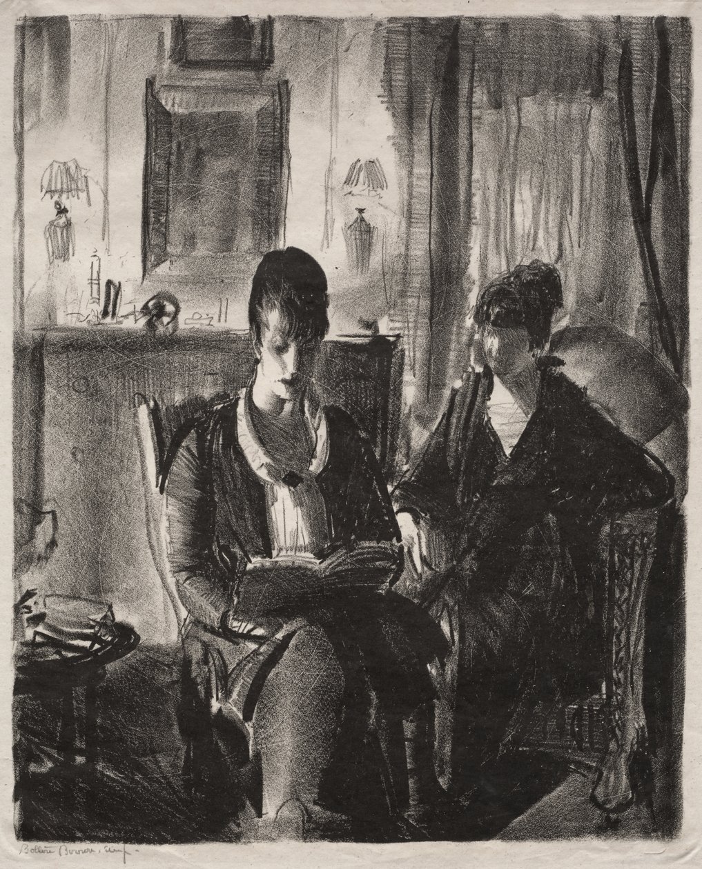 Elsie felolvas Emmának, első kő alkotó: George Bellows