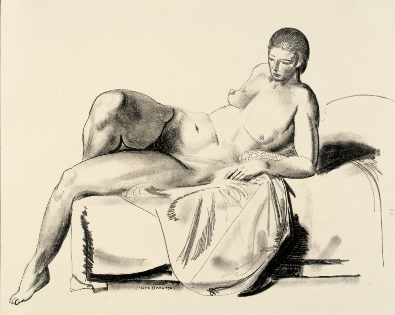 Akttanulmány, klasszikus nő egy díványon alkotó: George Bellows