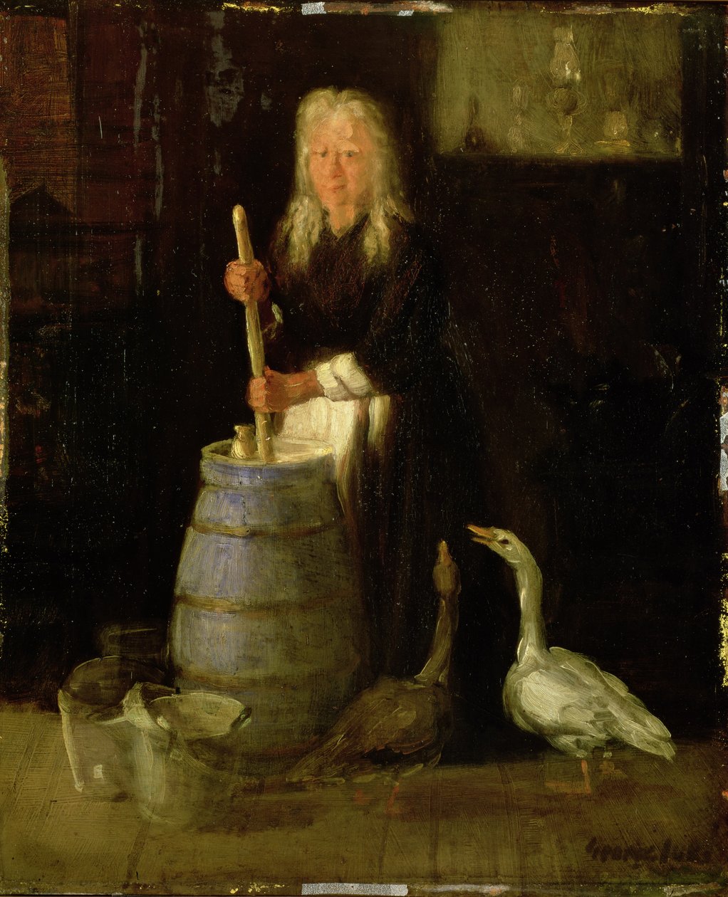 Vajat kavaró nő (olaj a panelen) alkotó: George Benjamin Luks
