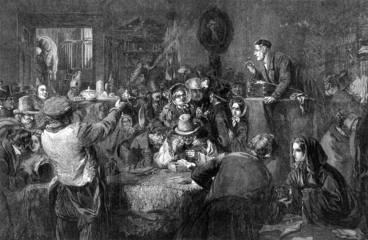 Az aukció, az értékesítés utolsó napja, a nemzetközi kiállítás, 1862 alkotó: George Bernard O