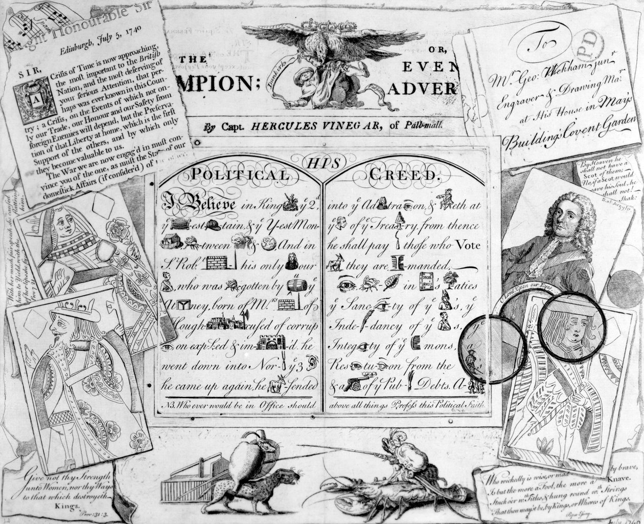 A bajnok, vagy esti hirdető, Hercules kapitány, Vinegar of Pall Mall, 1744 alkotó: George Bickham