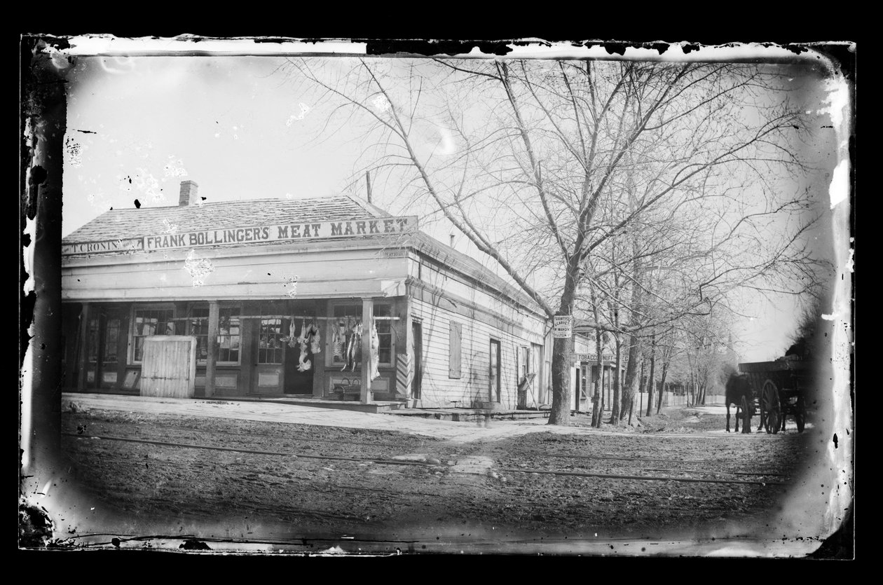 Frank Bollingers Meat Market, Flatbush, Brooklyn, 1872-87 körül (nedves kollódion negatív) alkotó: George Bradford Brainerd