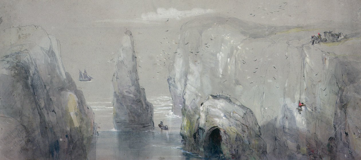 Kilátás a Flamborough Headre, amelyen egy csoport férfi látható, akik sirálytojásokat gyűjtenek alkotó: George Bryant Campion