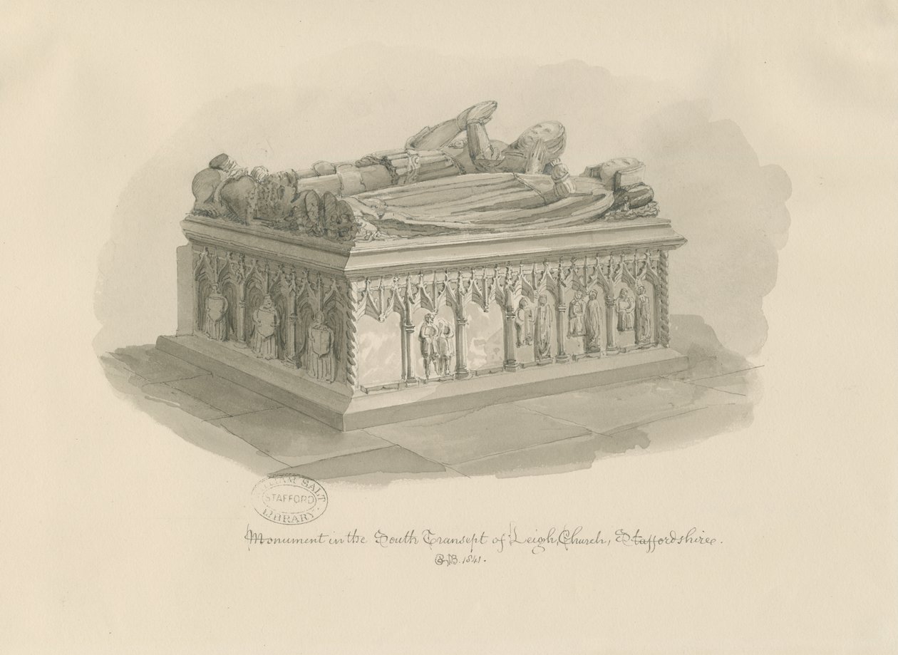 Leigh-templom – Sir John Aston emlékműve: szépia rajz, 1841 alkotó: George Buckler