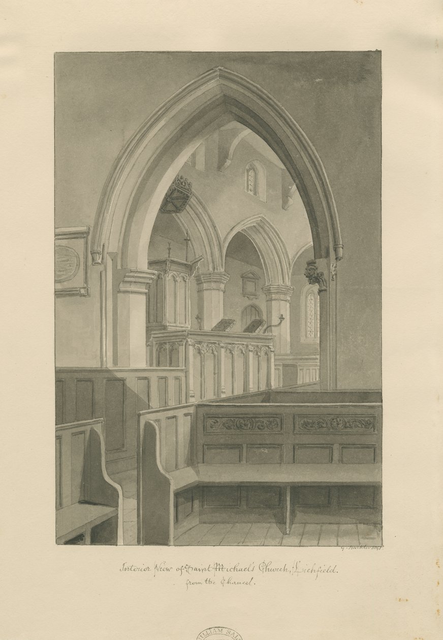 Lichfield - Szent Mihály templom belseje: szépia rajz alkotó: George Buckler