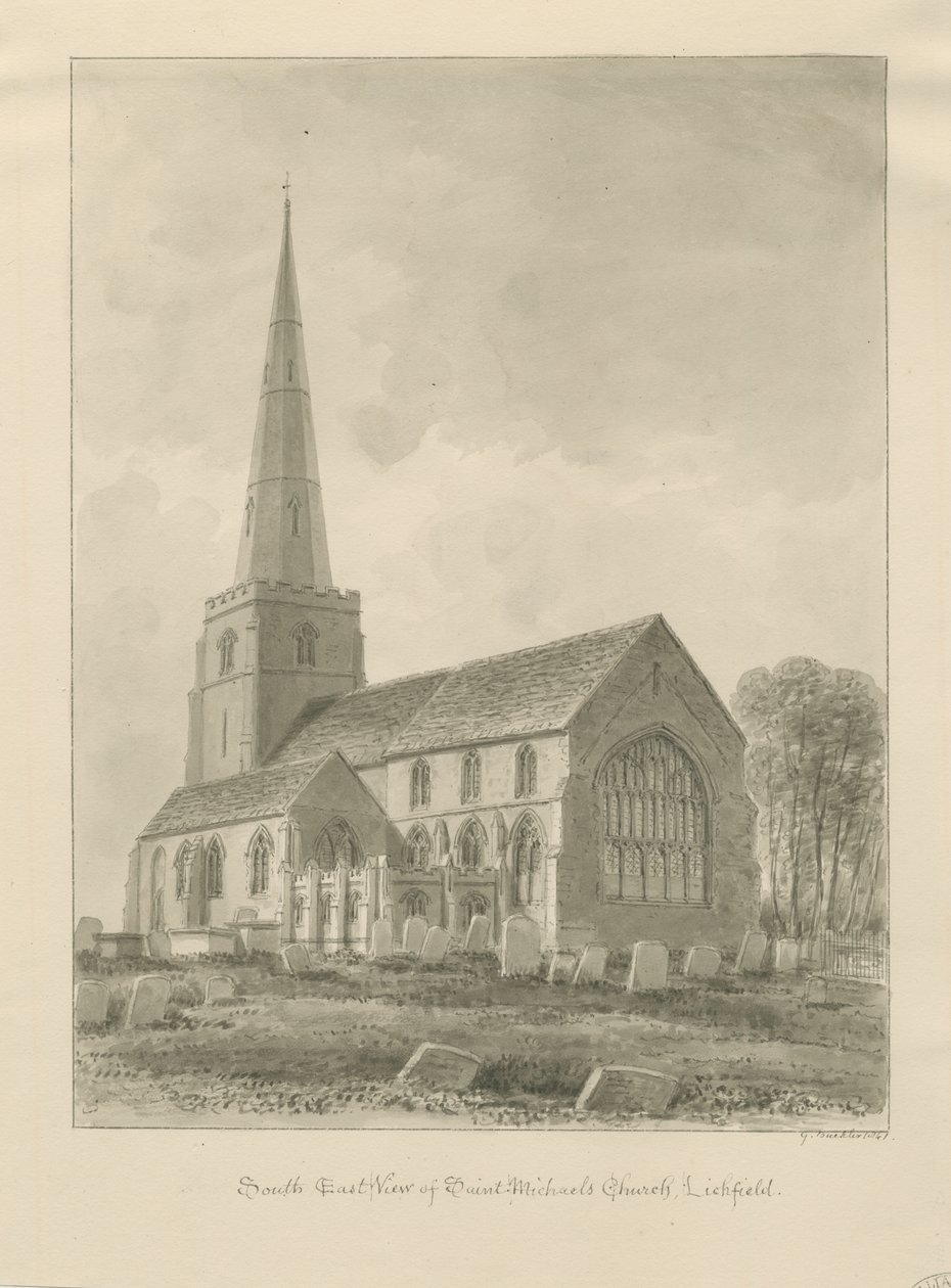 Lichfield - Szent Mihály templom: szépia rajz alkotó: George Buckler