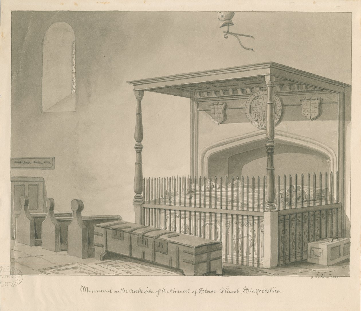 Stowe templom - Asztali sír: szépia rajz, 1841 alkotó: George Buckler