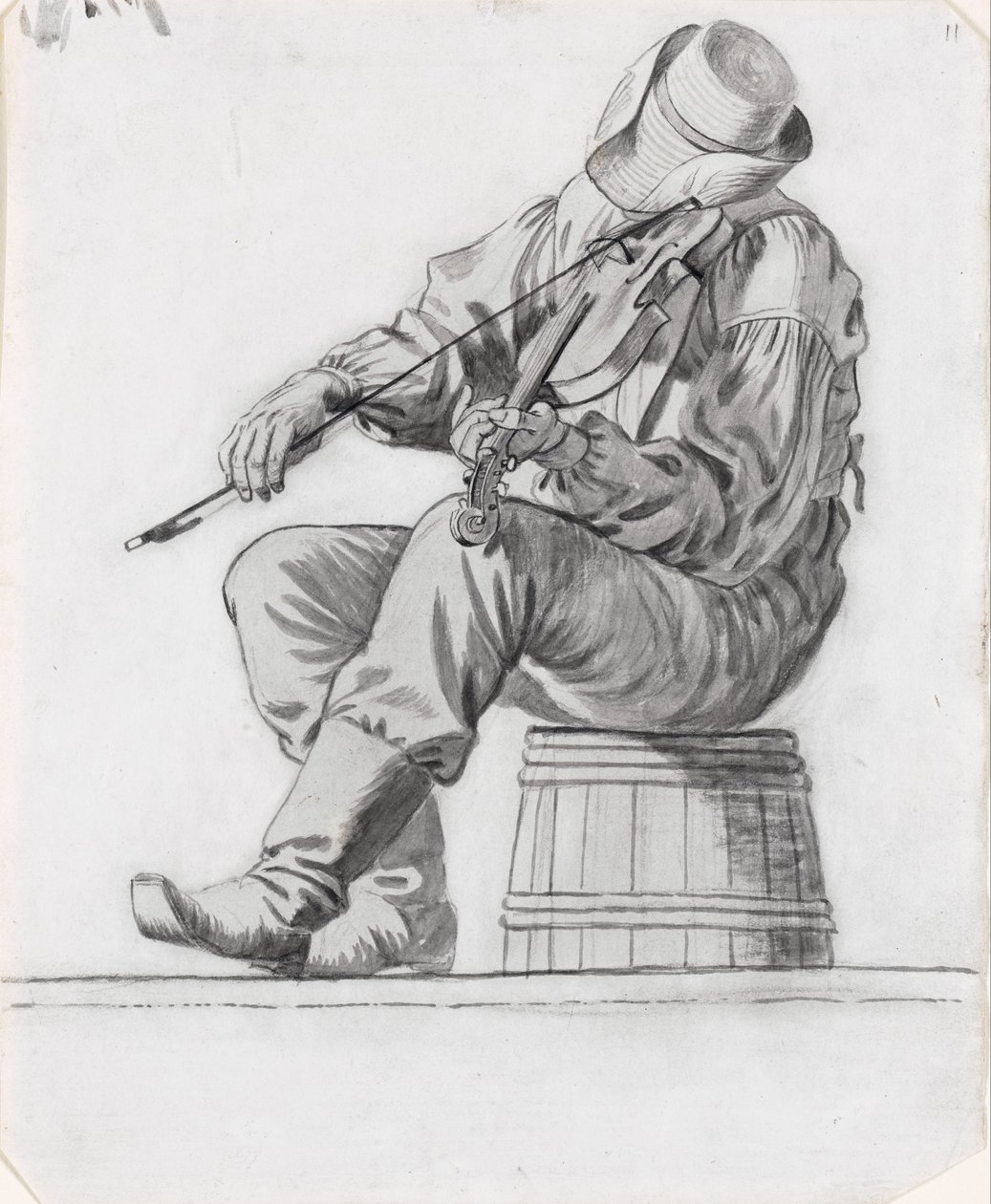 Hegedűs (tanulmány a The Jolly Flatboatmenhez) (recto) alkotó: George Caleb Bingham