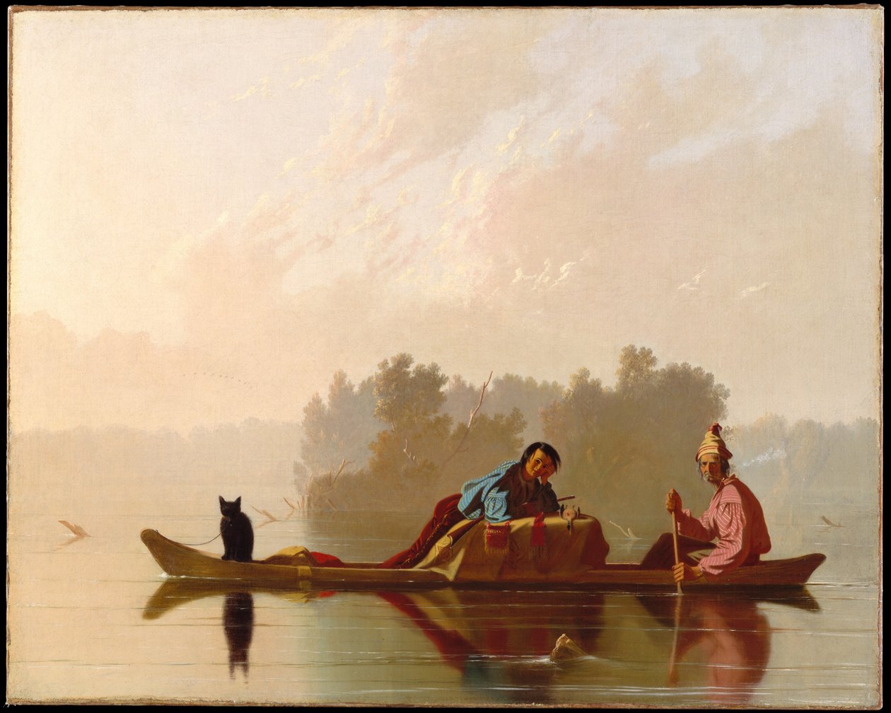 A Missourin lefelé haladó prémkereskedők alkotó: George Caleb Bingham