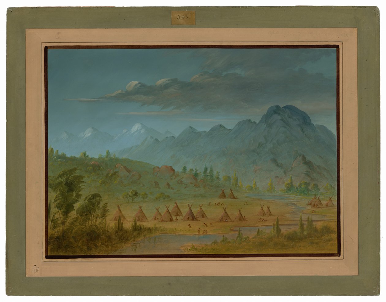 Egy Crow Village és a Salmon River-hegység alkotó: George Catlin