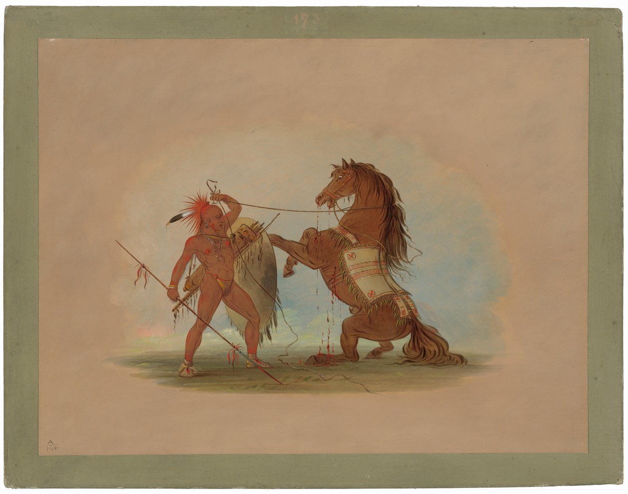 Egy Pawnee harcos feláldozza kedvenc lovát alkotó: George Catlin
