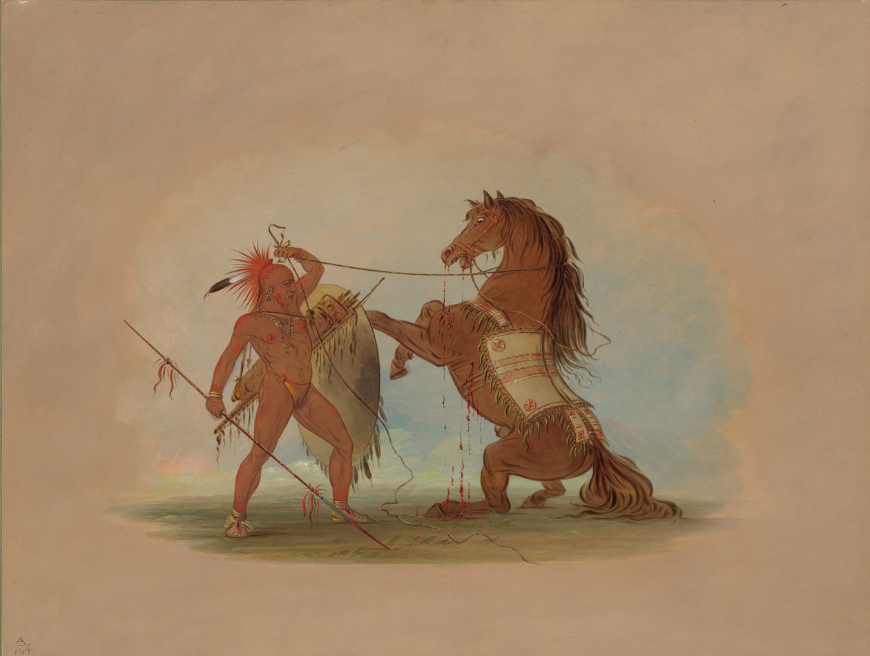Egy pawnee harcos feláldozza kedvenc lovát, 18611869. alkotó: George Catlin