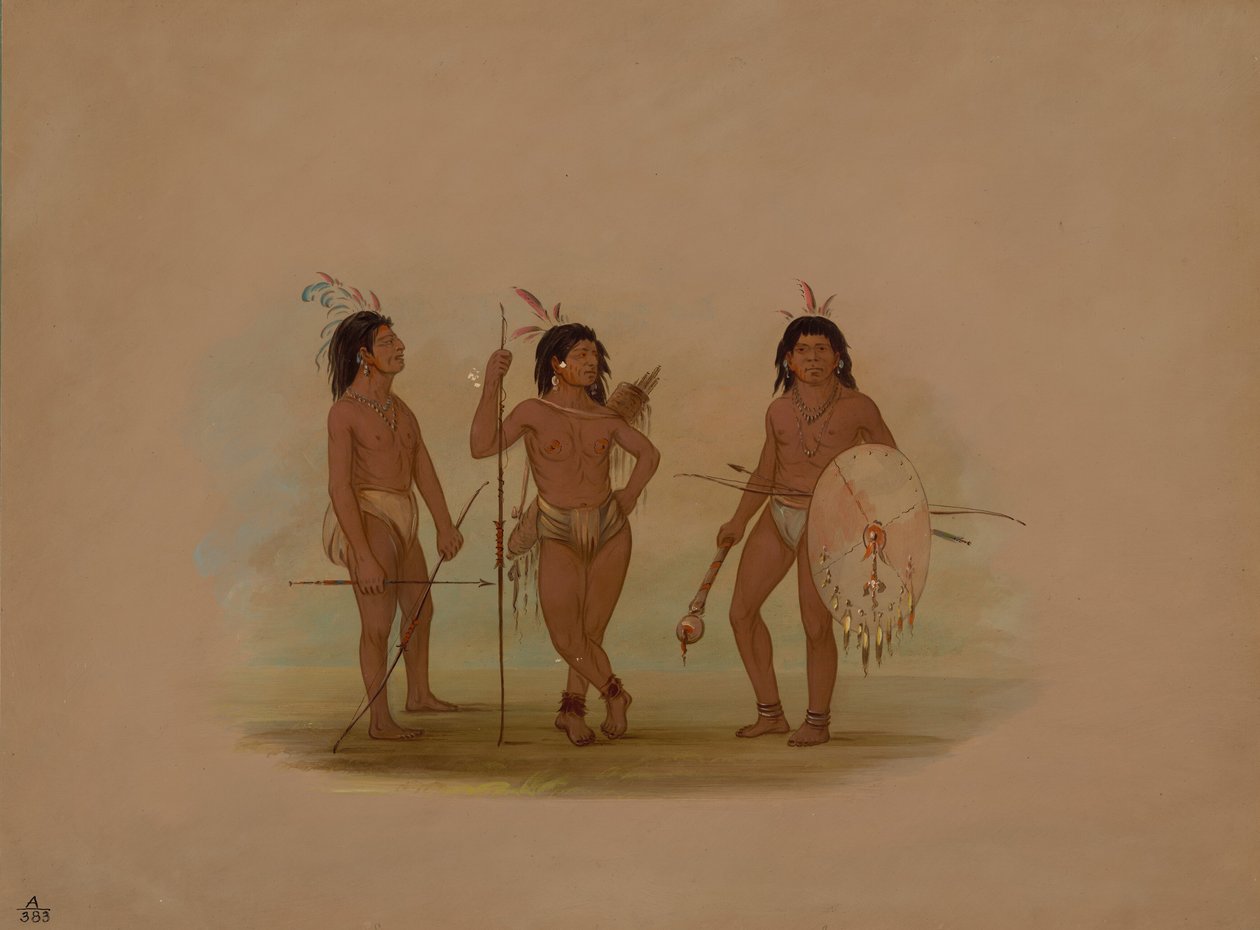 Egy puelchee főnök és két fiatal harcos, 18541869. alkotó: George Catlin