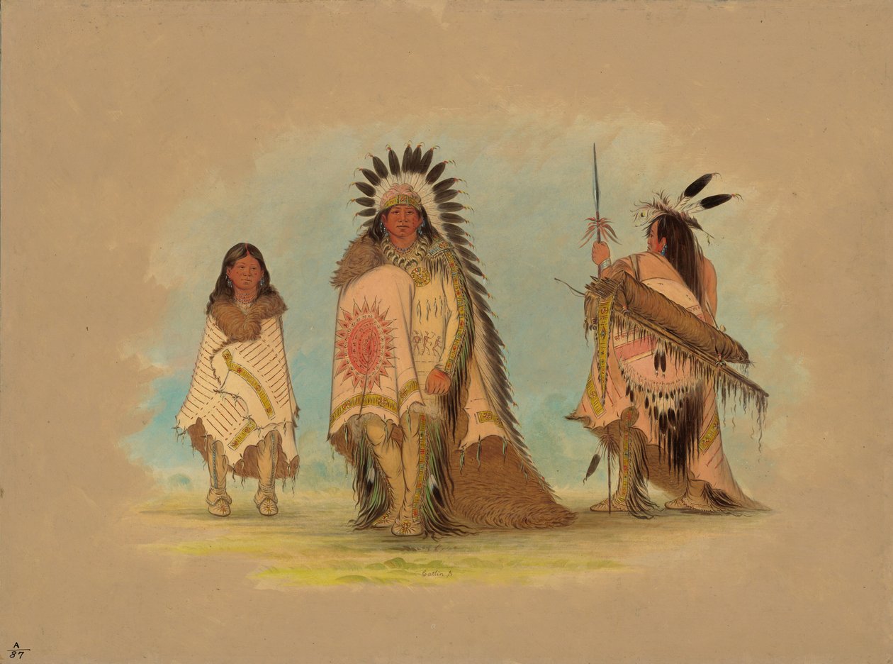 Egy sziú főnök, a lánya és egy harcos, 18611869. alkotó: George Catlin
