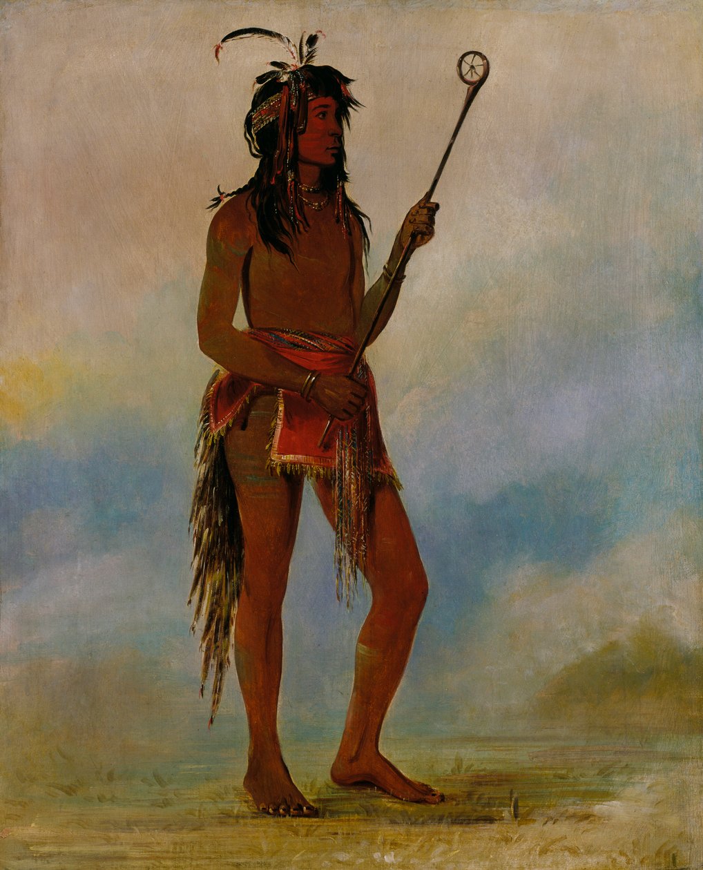 Ah-nó-je-nahge, Aki mindkét oldalon áll, kiváló labdajátékos, 1835. alkotó: George Catlin