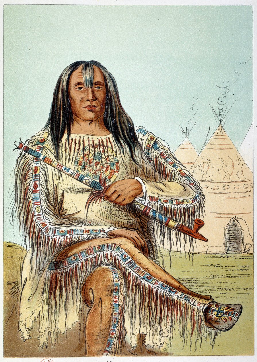 Amerikai indiánok: A feketelábú törzs (fekete láb) vezetőjének portréja, körülbelül 50 éves. Illusztráció: George Catlin (1794-1872) alkotó: George Catlin