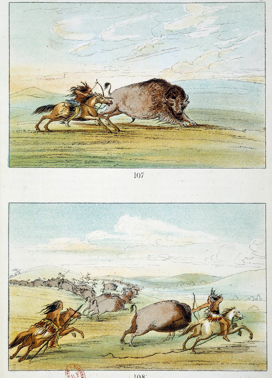 Amerikai indiánok: bölényvadászat. Illusztráció: George Catlin (1794-1872) alkotó: George Catlin