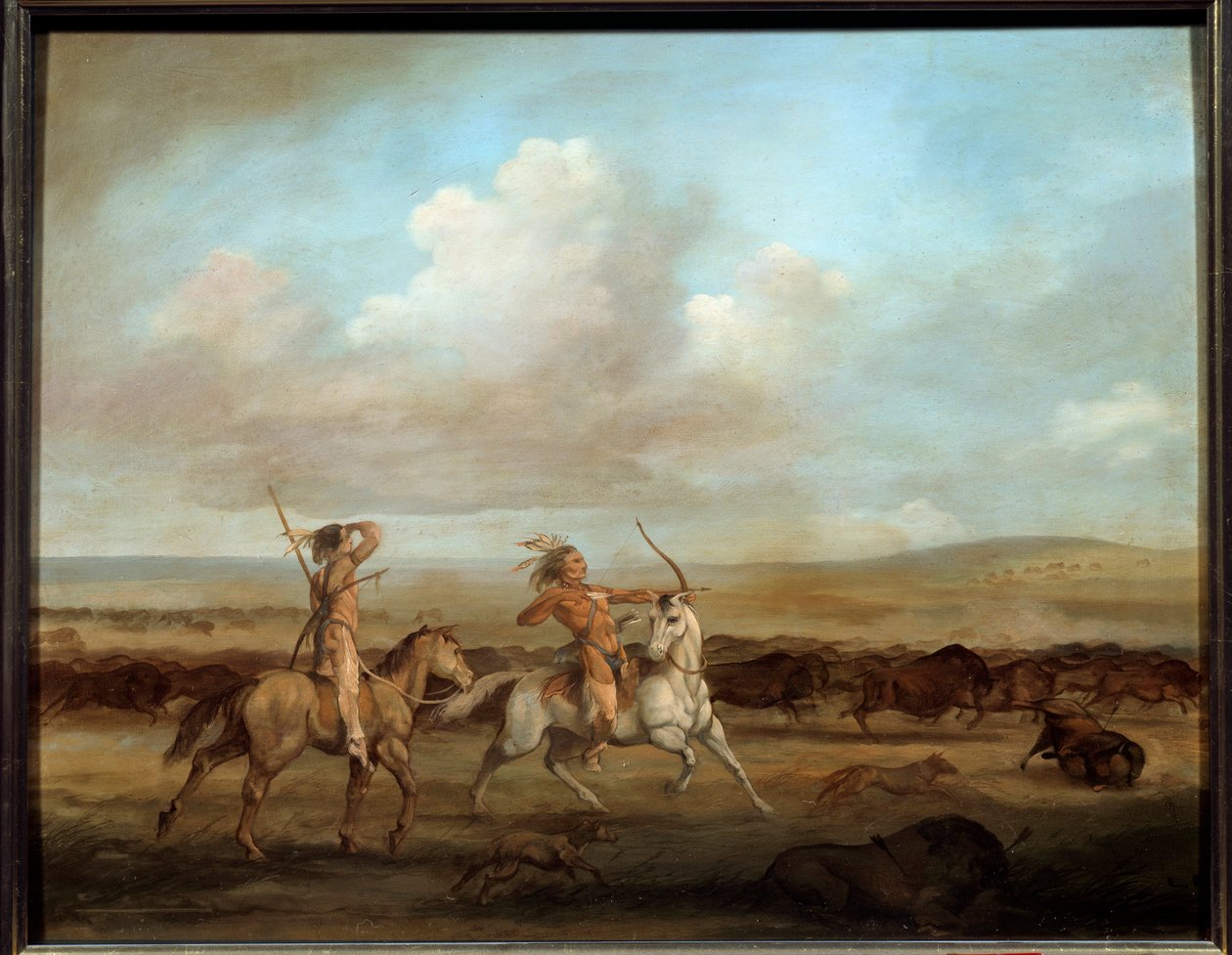 Amerikai indiánok lóháton a bölényre vadászva George Catlin (1794-1872) festménye alkotó: George Catlin
