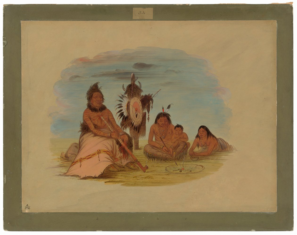 Egy idős Minatarree főnök és családja alkotó: George Catlin